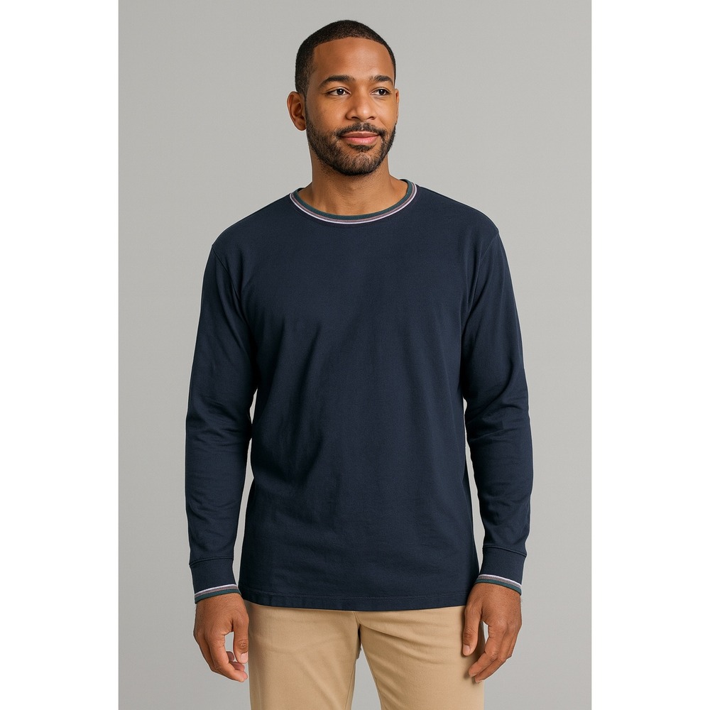 Bombas Men's Long Sleeve Ringer Navy‎ Pima Cotton Long Sleeve T-Shirt- Size XL